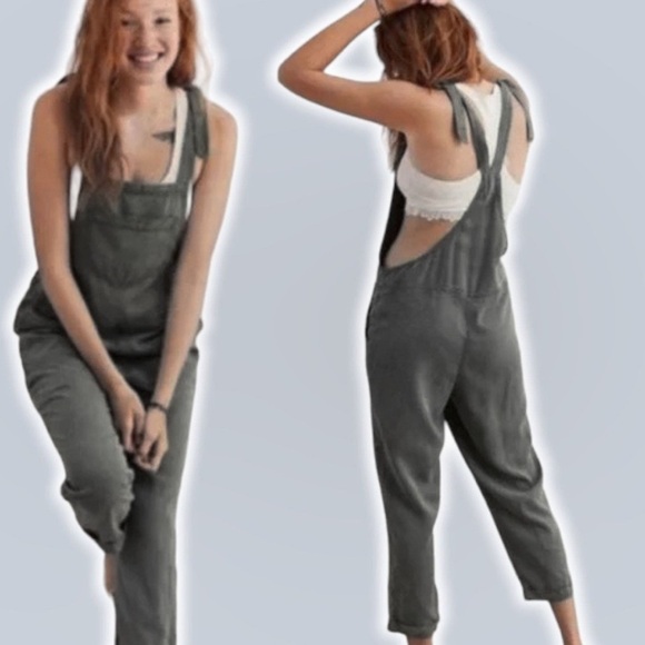 AERIE Lyocell Utility Gray Overalls Sz Small - Picture 1 of 5
